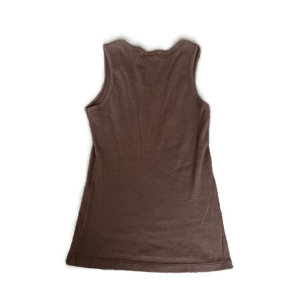 Twenty One Brown Pink Sleeveless Printed Text Round Neck Tank Top Size Medium - Picture 2 of 5
